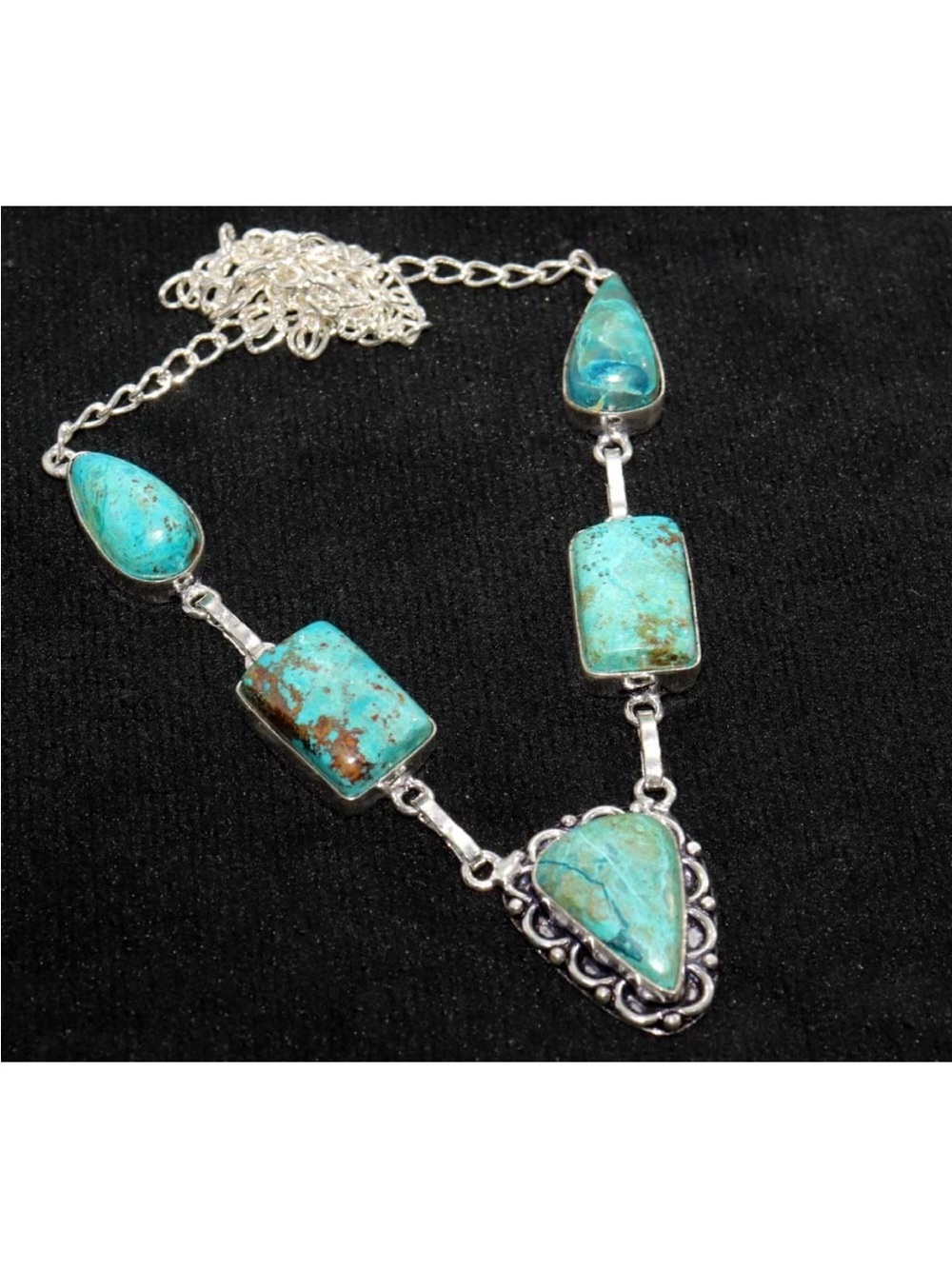 New! Chrysocolla Gemstone Sterling Silver Plated Y Lariat Necklace